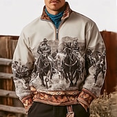 voordelige Vintage Etnische Sweatshirts-Voor heren Cowboy Sweatshirt Etnisch Vintage Retro Lange mouw Opstaand Buiten Werk Lahja Bruin Vetoketju Herfst Winter Ontwerper S M L XL XXL XXXL