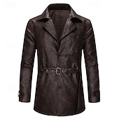 economico Trench da uomo-Per uomo Trench in finta pelle Cappotto da marinaio Trench Vacanza Quotidiano Primavera Autunno PU Antivento Capispalla Abbigliamento Moda Classico Semplice Tasca Bavero Monopetto