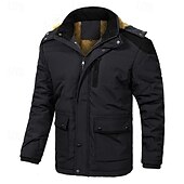 cheap Men&#039;s Downs &amp; Parkas-Men&#039;s Winter Coat Fleece Jacket Parka Pocket Fleece Polyster Vacation Daily Wear Date Regular Fashion Casual Comfortable Thermal Warm Fall Winter Solid / Plain Color Black Khaki Dark Blue Puffer