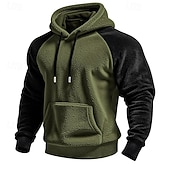 economico Felpa con cappuccio in pile-Per uomo Felpa con cappuccio Felpa con cappuccio in pile Verde militare Marrone Cachi Grigio Con Cappuccio Semplice Patchwork Blocco di colore Sport &amp; Outdoor Casuale Quotidiano Streetwear Cool