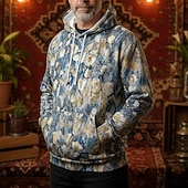 ieftine hanorace 3d pentru bărbați-Bărbați Damasc Boho Paisley Flori Hanorac cu Glugă Modă Zilnic Capișon Vacanță Petrecere Haine de strada Albastru piscină Albastru Închis Imprimare Toamnă Iarnă Designer