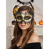 baratos Acessórios de Máscara-Máscara de baile de penas feminina com design de pluma colorida, acessório de fantasia elegante para festa de Halloween e cosplay