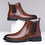 abordables Bottes de Chelsea-Homme Bottes Rétro Marche ancien Quotidien Cuir PU Confortable Bottes Mi-Mollet Mocassin Brun foncé Noir Printemps Automne