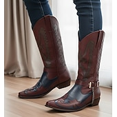 billige Cowboy og vestlige støvler-Herre Støvler Cowboy Western støvler Bohem Årgang utendørs Daglig PU Støvletter Svart Rød Vår Høst Vinter