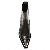 ゴールドのスタッズとメタルトゥが付いたレディースのブラックレザーウエスタンアンクルブーツ - ファッションストリートウェアやパーティーに最適なカウボーイスタイルのチャンキーヒールブーツ お買い得  チェルシーブーツ-ゴールドのスタッズとメタルトゥが付いたレディースのブラックレザーウエスタンアンクルブーツ - ファッションストリートウェアやパーティーに最適なカウボーイスタイルのチャンキーヒールブーツ