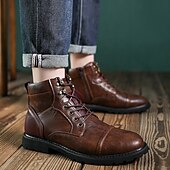 abordables Bottes de travail-Bottines à lacets marron robustes pour hommes avec col rembourré, style vêtements de travail d&#039;extérieur durables pour la randonnée, la construction et les vêtements de ville décontractés