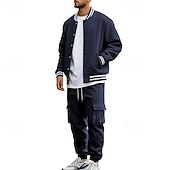 abordables sudaderas basicas-Hombre Sudadera Tracksuit Conjunto de atuendo Escote Chino Exterior Diario Deportes Correa Bolsillo Raya Negro Rojo Azul Marino Poliéster Ropa de Deporte Moda Ropa de calle Primavera