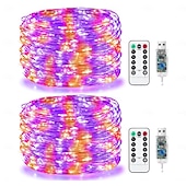 olcso USB-tápellátás-2 db 20 m/66 láb 200 led gyöngy karácsony halloween esküvői party fesztivál tündér fényfüzér beltéri és kültéri udvari kerti dekoráció fényfüzér usb tápegység 8 funkciós távirányító