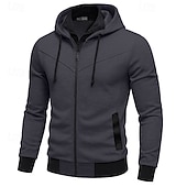 baratos hoodies básicos dos homens-Homens Moletom Full Zip Hoodie Preto Vermelho Cinza Claro Cinzento Escuro Com Capuz Tecido Patchwork Desportos e Ar livre Casual Diário Roupa de rua Legal Roupa de Esporte Primavera &amp; Outono Roupa