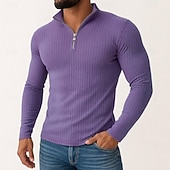 economico T-shirt in maglia a coste-Per uomo Maglietta Maglietta con Zip a Quarti Maglietta a Maglia a Coste Manica Lunga Zip a un quarto Primavera Autunno Inverno Semplice Striscia di Fossa Moda Designer Essenziale Lavoro a maglia