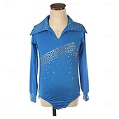 billige Gutter og menn kunstløp kostymer-Topp til kunstløp Herre Gutt Skøyteløp Topper Blå Lapper Spandex Høy Elastisitet Trening Konkurranse Skøyteklær Klassisk Krystall / Rhinstein Langermet Skøyting Kunstløp
