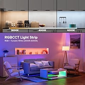 baratos Faixas de Luzes LED-Tira de LED COB RGBCCT com mudança de cor, 16,4 pés, 840 LED/m, luz flexível de alta densidade, opcional RF 2.4 GHz, controle remoto sem fio Tuya, 4 zonas de controle de grupo PWM RGBCCT