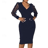 preiswerte abendkleider-Damen Minikleid schwarzes kleid Partykleid Cocktailkleid Satinkleid Mode Modern Party Abendgesellschaft Cocktailparty Normale Passform Einfach Langarm V Ausschnitt Schwarz Weiß Wein Rote Herbst Winter