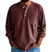 levne Pánská trička pro volný čas-Pánské Tričko Tričko Henley Trička Tričko Top Dlouhý rukáv Henley Jaro Podzim Bez vzoru Módní Designové Základní Kapsy Dovolená ulice Jdeme ven Fialová Černá Žlutá Top tričko pro muže