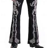 preiswerte Bedruckte Freizeithosen für Herren-Herren Blumendruck Blumen Disco-Hosen 60er 70er Schlaghosen Mittlere Taille Western Vintage-Retro Outdoor Urlaub Lässig Seitentaschen Schlaghose Frühling Herbst 3D-Druck Schwarz Rote Blau