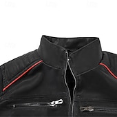 cheap Faux Leather Jackets-Men's Faux Leather Jacket Fleece Jacket Biker Jacket Motorcycle Jacket Vacation Daily Windproof Warm Patchwork Pocket Fall Winter Stripes Fashion Classic Stand Collar Regular Black Jacket