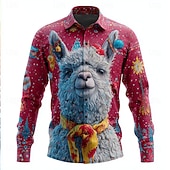 ieftine Imprimeu Animale-Crăciun Bărbați Animal Lene Alpaca Cămașă Camașă cu nasturi Manșon Lung Amuzant În aer liber Concediu Primăvară Toamnă Răsfrânt Imprimare 3D cămăși cu guler Roșu 1 Roșu-aprins Kaki Albastru Deschis
