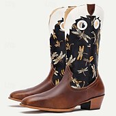 Herren Stiefel Cowboystiefel Stickerei Retro Spaziergang Vintage Lässig Outdoor Täglich PU Leder Bequem Rutschfest Atmungsaktiv Mittelstiefel Slipper Braun Frühling Herbst Winter preiswerte Cowboy & Western Stiefel-Herren Stiefel Cowboystiefel Stickerei Retro Spaziergang Vintage Lässig Outdoor Täglich PU Leder Bequem Rutschfest Atmungsaktiv Mittelstiefel Slipper Braun Frühling Herbst Winter