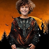billiga Pojkes Halloween kostymer-Halloween Pojkar 3D Drake Tröja Långärmad Vår Höst Mode Grundläggande Barn 4-12 år Rund hals Utomhus Ledigt Dagligen Normal