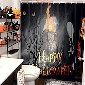 abordables Bain d&#039;Halloween-Rideaux de douche d&#039;Halloween, motif crâne effrayant, squelette, fantôme, citrouille, tissu polyester imperméable, décoration de salle de bain avec 12 crochets, décoration de maison hantée effrayante pour les vacances