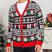 Уродливый рождественский свитер Муж. Дед Мороз Рождественский образец Кардиган Вязаная одежда V-образный вырез На каждый день Школа Отпуск Повседневные 3D печать Сохраняет тепло Длинный рукав Недорогие уродливые мужские свитера-Уродливый рождественский свитер Муж. Дед Мороз Рождественский образец Кардиган Вязаная одежда V-образный вырез На каждый день Школа Отпуск Повседневные 3D печать Сохраняет тепло Длинный рукав
