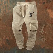 tanie Dresy-Męskie Spodnie dresowe Uprawiający jogging Spodnie Spodnie waflowe Ściągana na sznurek Kieszeń Elastyczny pas Jeleń Komfort Codzienny Sporty na świeżym powietrzu Moda Codzienny Wino Khaki Średnio