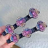 abordables Regalos-Paquete de 4 pinzas para el pelo trenzadas con piedras de cristal brillantes, horquillas laterales para mujer, pasadores con flequillo, elegantes accesorios decorativos para el cabello, herramientas para arreglar el cabello roto, uso diario.