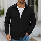 economico camicia da uomo con bottoni-Per uomo Camicia Camicia a nido d&#039;ape Camicia Estiva Camicia casual Camicia con Bottoni Nero Borgogna Blu Verde Kaki Manica Lunga Semplice Testurizzato Bavero Vacanza Casuale Tasca Abbigliamento Moda