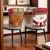 abordables Funda navideña-Fundas para sillas navideñas, nuevo Papá Noel de peluche &amp;Fundas de asiento de muñeco de nieve, fundas festivas para sillas de comedor, decoración del hogar de estilo europeo