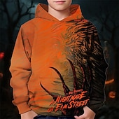 billiga Pojkes Halloween kostymer-Halloween Pojkar 3D Grafisk Huvtröja Långärmad Vår Höst Mode Streetwear Barn 4-12 år Huva Utomhus Ledigt Dagligen Normal