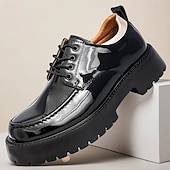 economico Scarpe Oxford-scarpe oxford nere lucide da uomo – scarpe eleganti stringate in vernice con suola spessa per feste serali, moda gotica, concerti e occasioni speciali