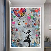 cheap Street Art-Girl Graffiti oil painting hand painted pop art painting Famous Canvas   Girl Artwork painting   Balloon Canvas painting wall Decoration  artwork painting