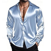 abordables Chemises en satin pour hommes-Homme Chemise Chemise en satin Chemise habillée Chemise Décontractée Chemise Boutonnée Uni Formel Mariage Bleu Ciel Noir Blanche Vin manche longue Revers Printemps &amp; Automne Toutes saisons Vêtement