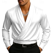 voordelige Satijnen overhemden voor heren-Voor heren Overhemd Zijdeachtig Satijnen overhemd Normaal shirt Galashirt Effen Formeel Bruiloft Zwart Wit Lange mouw Sjaalkraag Alle seizoenen Kleding