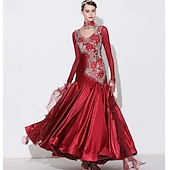 preiswerte Wettbewerbsbekleidung-Ballsaal Tanzkleid Kristalle / Strass Damen Leistung Langarm Spandex Polyester