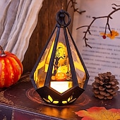 tanie Halloween w pomieszczeniu-1 szt. 16 * 9,6 cm elektroniczna świeca LED na Halloween, przenośna lampa wisząca w kształcie latarni, lampa dekoracyjna na biurko, lampka nocna na imprezę wewnątrz i na zewnątrz LR1130 * 3 baterie