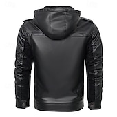 economico Giacca in ecopelle-Per uomo Giacca in Ecopelle Giacca in Pile Giacca da Biker Giacca da Moto Vacanza Quotidiano Antivento Caldo Tasca Inverno Semplice Moda Classico Con Cappuccio Regolare Nero Giacca