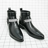 levne Dámské boty-Pánské hnědé chelsea boty z umělé kůže s řetízkovým akcentem, elegantní a moderní vzhled pro formální kancelářské oblečení, večírky a večerní vycházky.