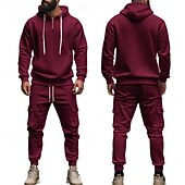abordables Survêtements de base-Homme Ensemble Survetement Ensemble de tenues Ensemble de sweats à capuche Sweat à Capuche Extérieur Quotidien Sports Cordon de serrage Avec Poches Uni Rouge vin Noir Blanche Polyester Tenues de Sport