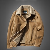 preiswerte Cargo-Jacken-Herren Winterjacke Cordjacke Fleecejacke Freizeitjacke Urlaub Täglich Thermowarm Tasche Fleece Herbst Winter Einfach Mode Streetwear Revers Regulär Gelb Khaki Armeegrün Grau Jacken