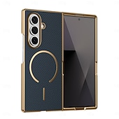 cheap Samsung Cases-Phone Case For Samsung Galaxy Z Fold 7 Z Fold 6 Z Fold 5 Z Fold 4 Z Fold 3 Back Cover with Screen Protector Magnetic Support Wireless Charging Retro Plating PC PU Leather