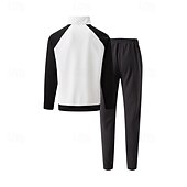 cheap Basic Tracksuits-Men&#039;s Sweatshirt Tracksuit Outfit Set Stand Collar Outdoor Daily Sports Drawstring Zip Up Pocket Color Block White Brown Khaki Polyester Activewear Fashion Streetwear Spring