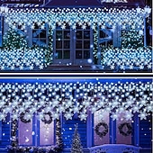 cheap Plug-in High Voltage Lights-96LED Snowflake Curtain Lights 3.5m 8 Modes Lighting for Thanksgiving New Year Valentine's Day Home Balcony Living Room Garden Porch Atmosphere Decoration