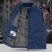 preiswerte Herren Angelweste-Herren Outdoor-Weste Weste Angelweste Outdoor Täglich Mode Lässig Frühling Herbst Tasche Polyester Bequem Einfach Reisverschluss Stehkragen Normale Passform Schwarz Rote Khaki Armeegrün Weste