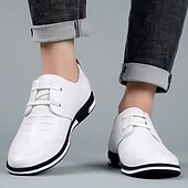 preiswerte Sneaker für Herren-Weiße Herrenschuhe aus Kunstleder – klassische Business-Oxfords mit Schnürung fürs Büro, Hochzeiten und besondere Anlässe