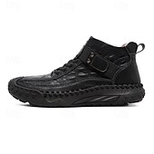 baratos Botas de cano curto-Botas masculinas de couro sintético genuíno marrom para caminhadas ao ar livre com sola antiderrapante – calçado casual para viagem e aventura