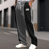 お買い得  スウェットパンツ-男性用 スウェットパンツ ズボン ストレートレッグスウェットパンツ ドローストリング ポケット 弾性ウエスト カラーブロック 国旗 履き心地よい クリスマス スポーツ・アウトドア ファッション カジュアル ブラック ルビーレッド マイクロエラスティック