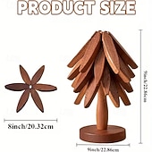 abordables Décoration de Table et de Salle à Manger-ensemble de dessous de plat en bois naturel, 3/4/5 dessous de plat en bois &amp;1 support comme un sapin de Noël, dessous de plat de cuisine pliable naturel pour casseroles, poêles, bols &amp;théières
