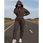 abordables Chándales-Mujer Sudadera con capucha de una pieza Conjuntos de mono Otoño Cerrar Color sólido Trajes de Yoga Blanco Verde Ejército Senderismo Vocación Al Aire Libre Manga Larga Deporte Ropa de Deporte