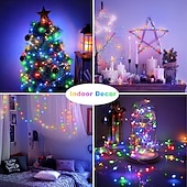 abordables Guirlandes lumineuses à piles-Lot de 2 guirlandes lumineuses à 200 LED, 20 m/66 pieds, pour Noël, Halloween, mariage, fête, festival, décoration intérieure et extérieure, avec boîtier à piles étanche AAA et télécommande